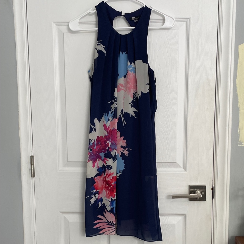 Kut from the Kloth Navy Halter Midi Dress with Pink & Blue Floral Print